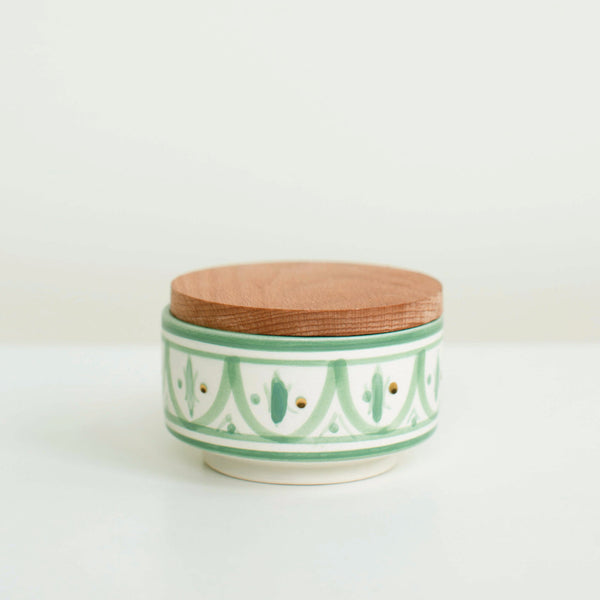 Hand-Painted Ceramic Box w/ Wooden Lid - Celadon III