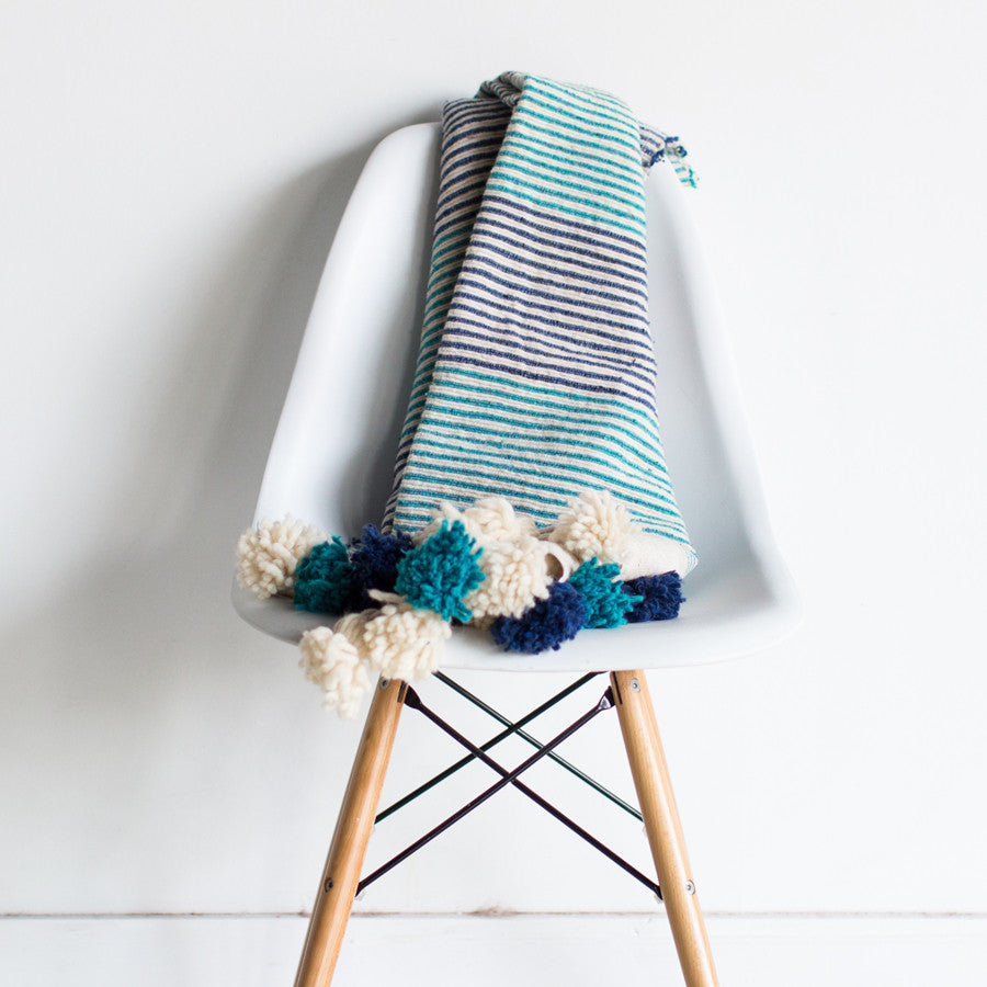 Ocean and the Sky Striped Wool Throw