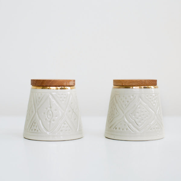 Engraved Conic Ceramic Box - Gold Rim