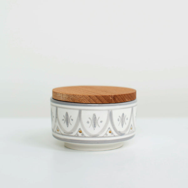 Hand-Painted Ceramic Box w/ Wooden Lid - Grey III