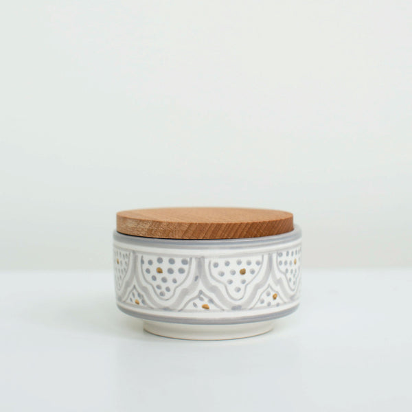 Hand-Painted Ceramic Box w/ Wooden Lid - Grey II