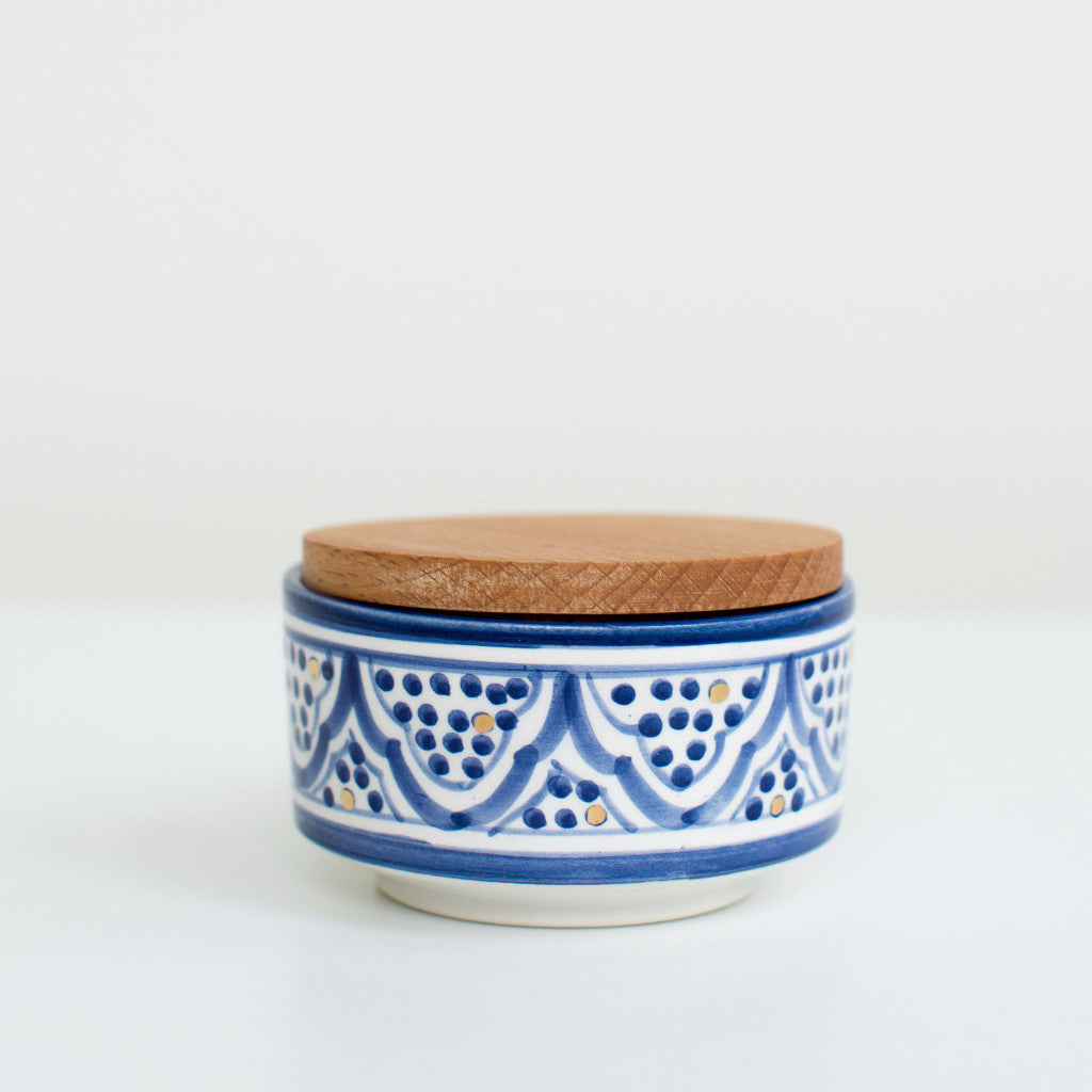 Hand-Painted Ceramic Box w/ Wooden Lid - Royal Blue II