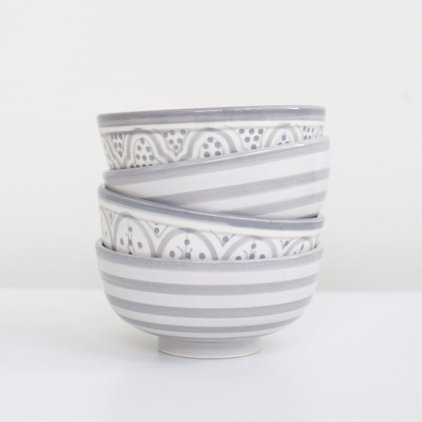 Hand-Painted Ceramic Soup Bowls - Grey (Set of 2)