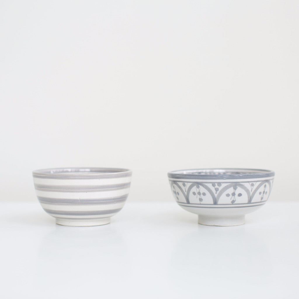 Hand-Painted Ceramic Snack Bowls - Grey (Set of 2)