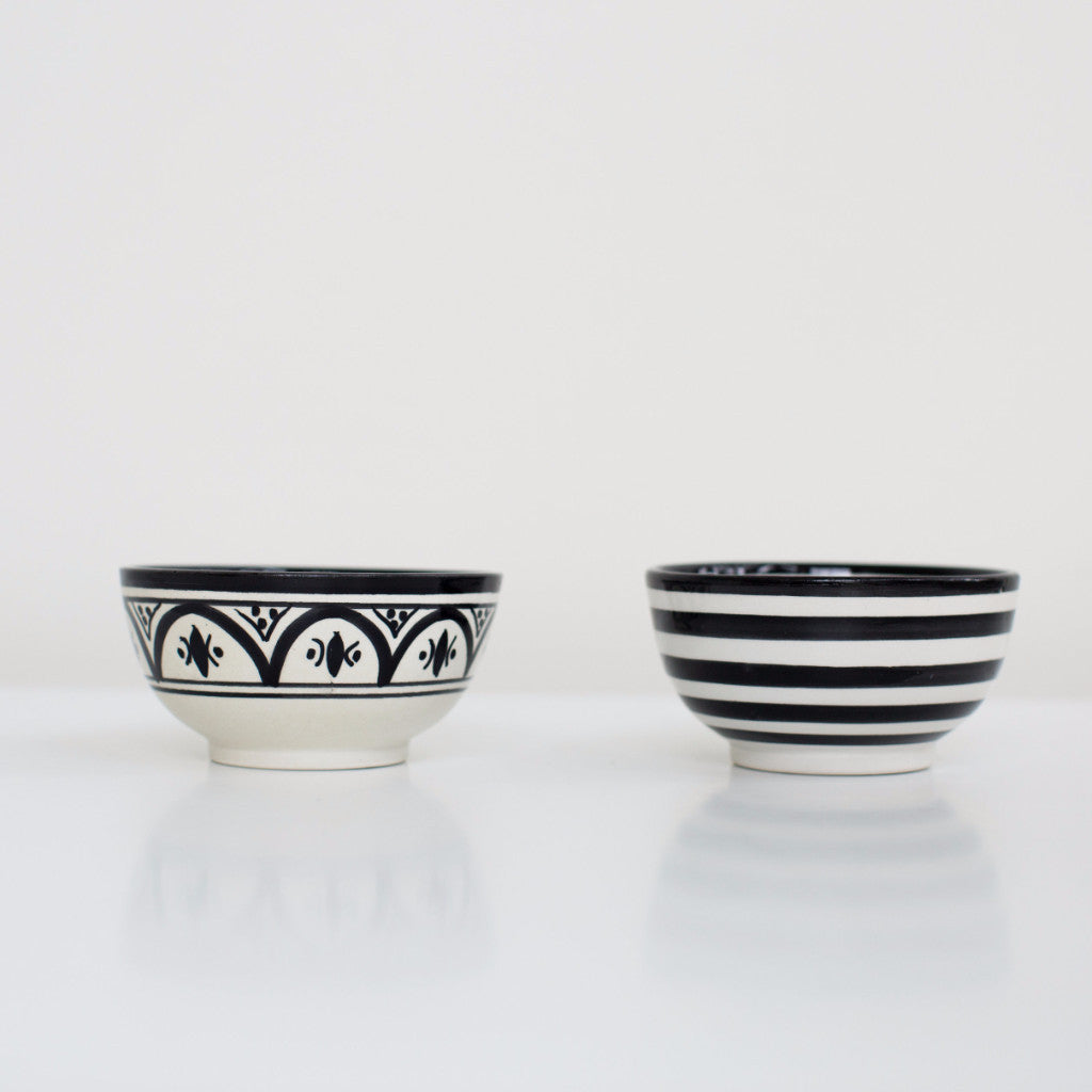 Hand-Painted Ceramic Snack Bowls - Black (Set of 2)