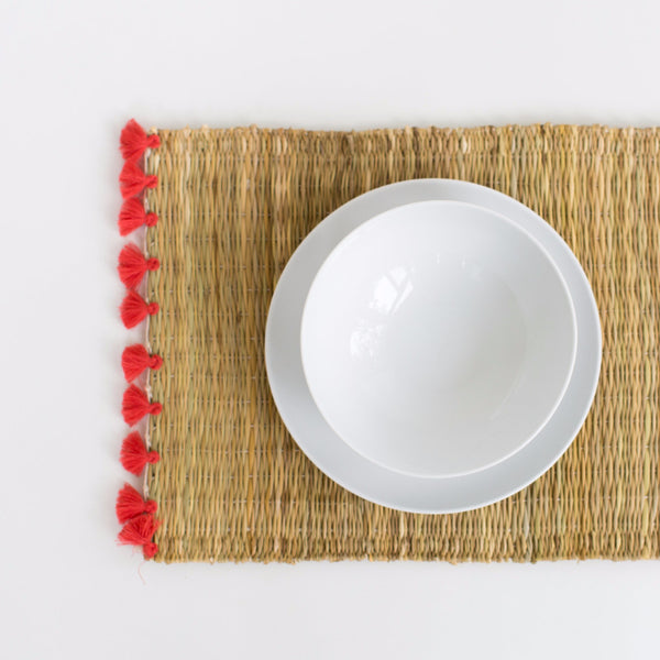 Straw Table Mats with Tassels - Coral (Set of 2)