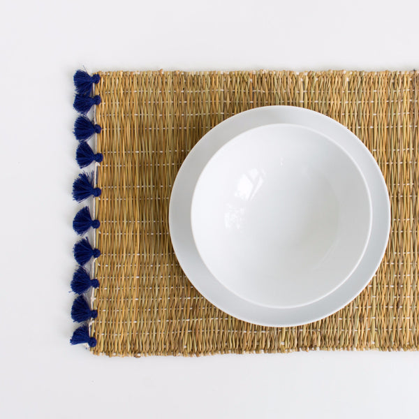 Straw Table Mats with Tassels - Royal Blue (Set of 2)