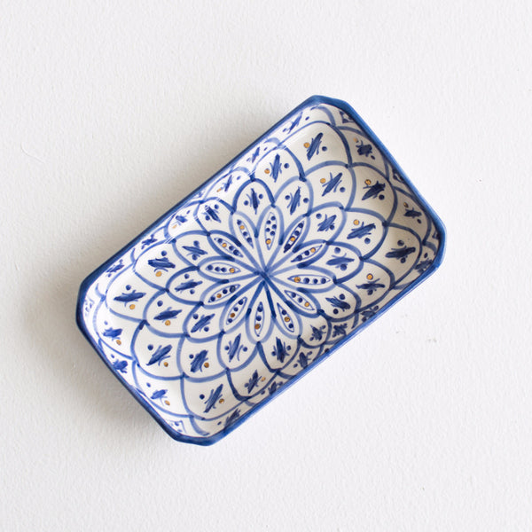 Gold Ceramic Tray - Royal Blue Patterned