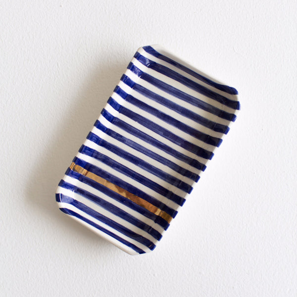 Gold Ceramic Tray - Royal Blue Striped