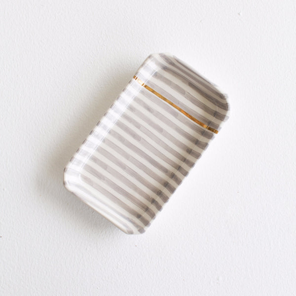 Gold Ceramic Tray - Grey Striped